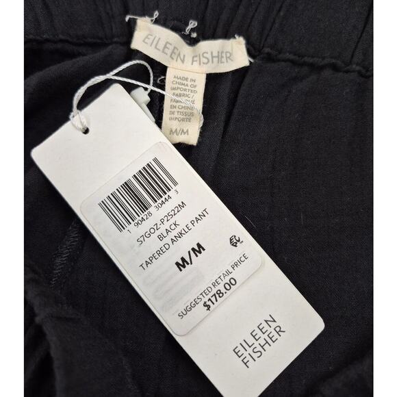 Eileen Fisher 100% Organic Cotton Tapered Ankle Black Pant Sz M NWT $178 - Picture 5 of 6